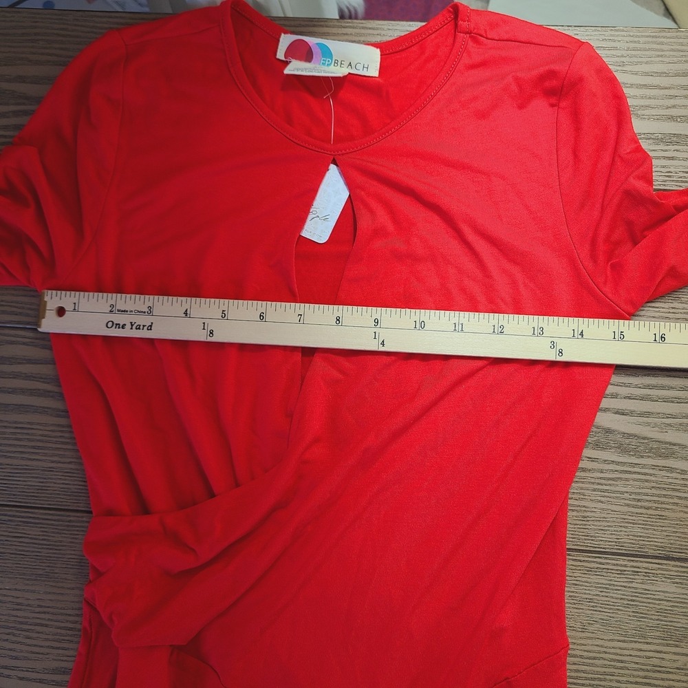 NEW Free People Beach mini dress red knit cut out long sleeve‎ bodycon S party - Picture 12 of 14